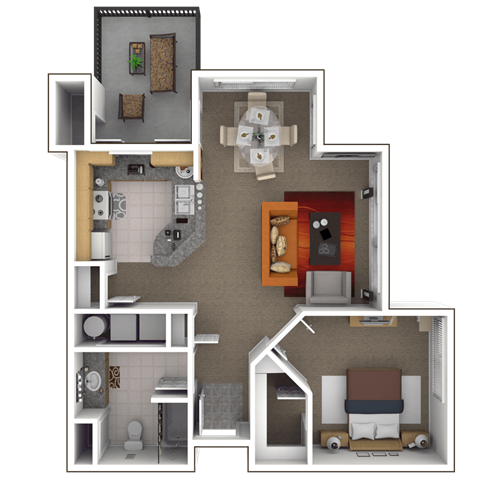 Floor plan for 1 bed, 1 bath